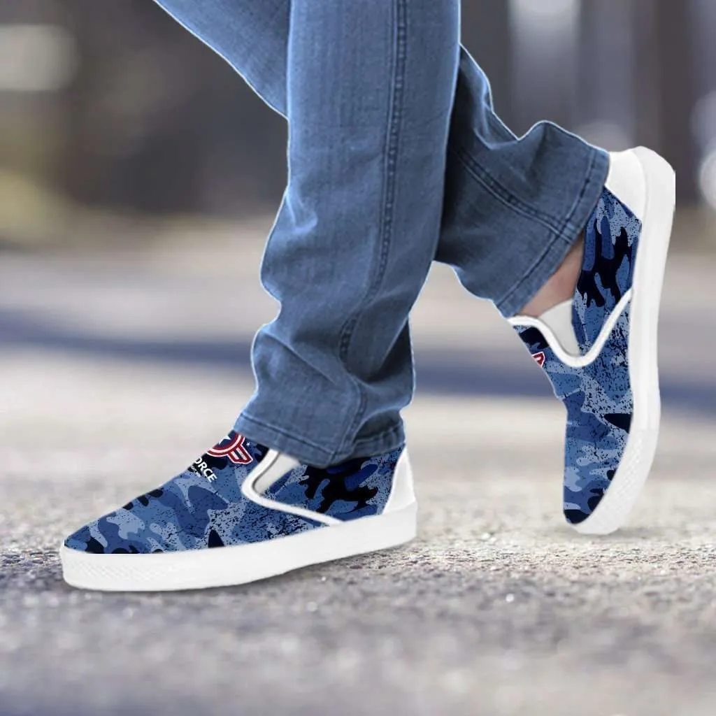 Air Force Wings on Blue Camo Print Slip-on Sneakers