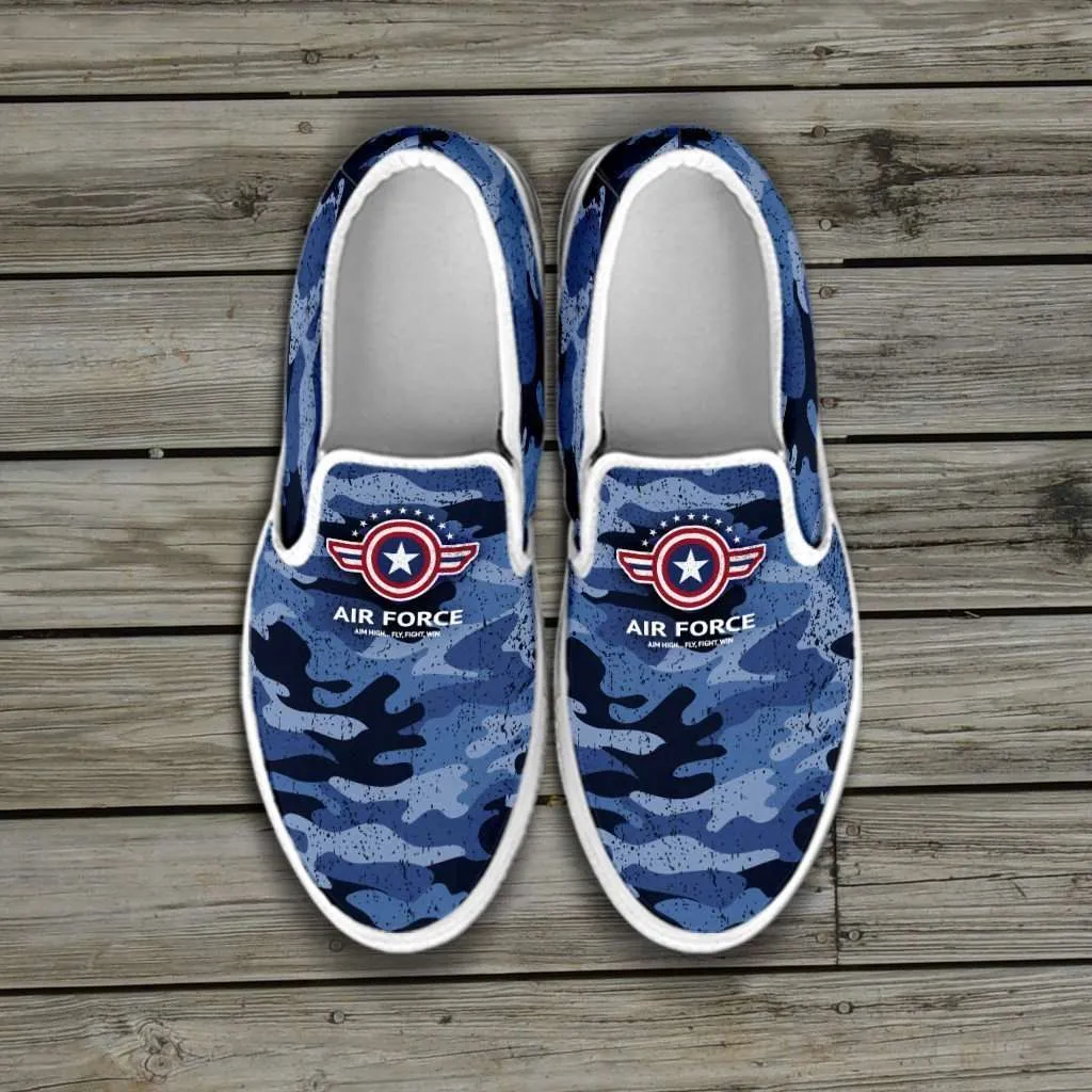 Air Force Wings on Blue Camo Print Slip-on Sneakers
