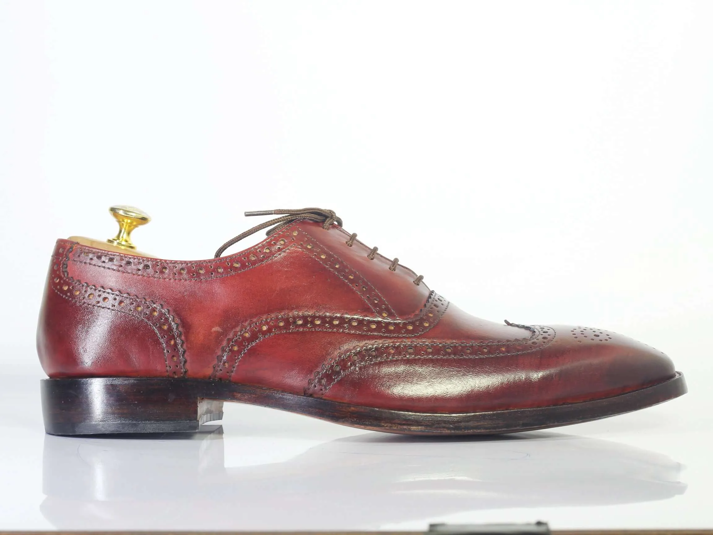 Handmade Men's Burgundy Color Leather Wing Tip Brogue Lace Up Shoes, Men Designer Dress Formal Luxury Shoes