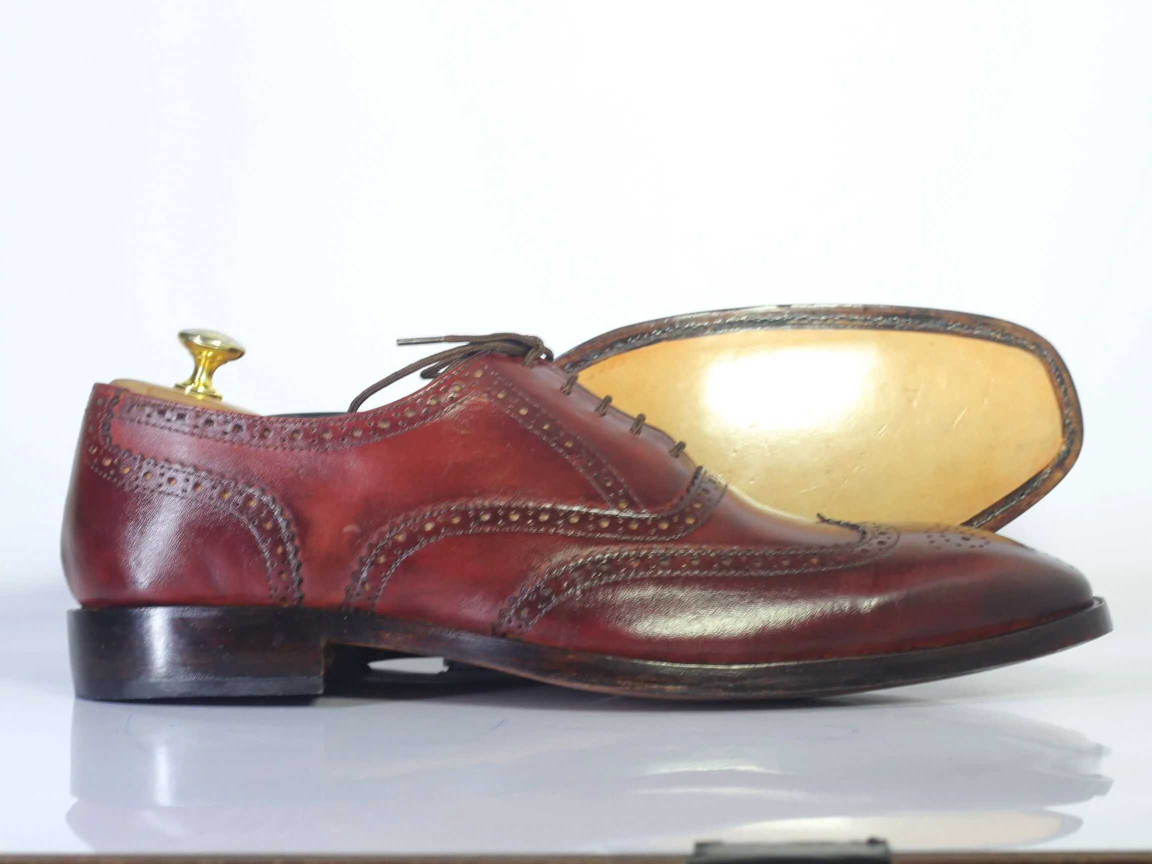 Handmade Men's Burgundy Color Leather Wing Tip Brogue Lace Up Shoes, Men Designer Dress Formal Luxury Shoes