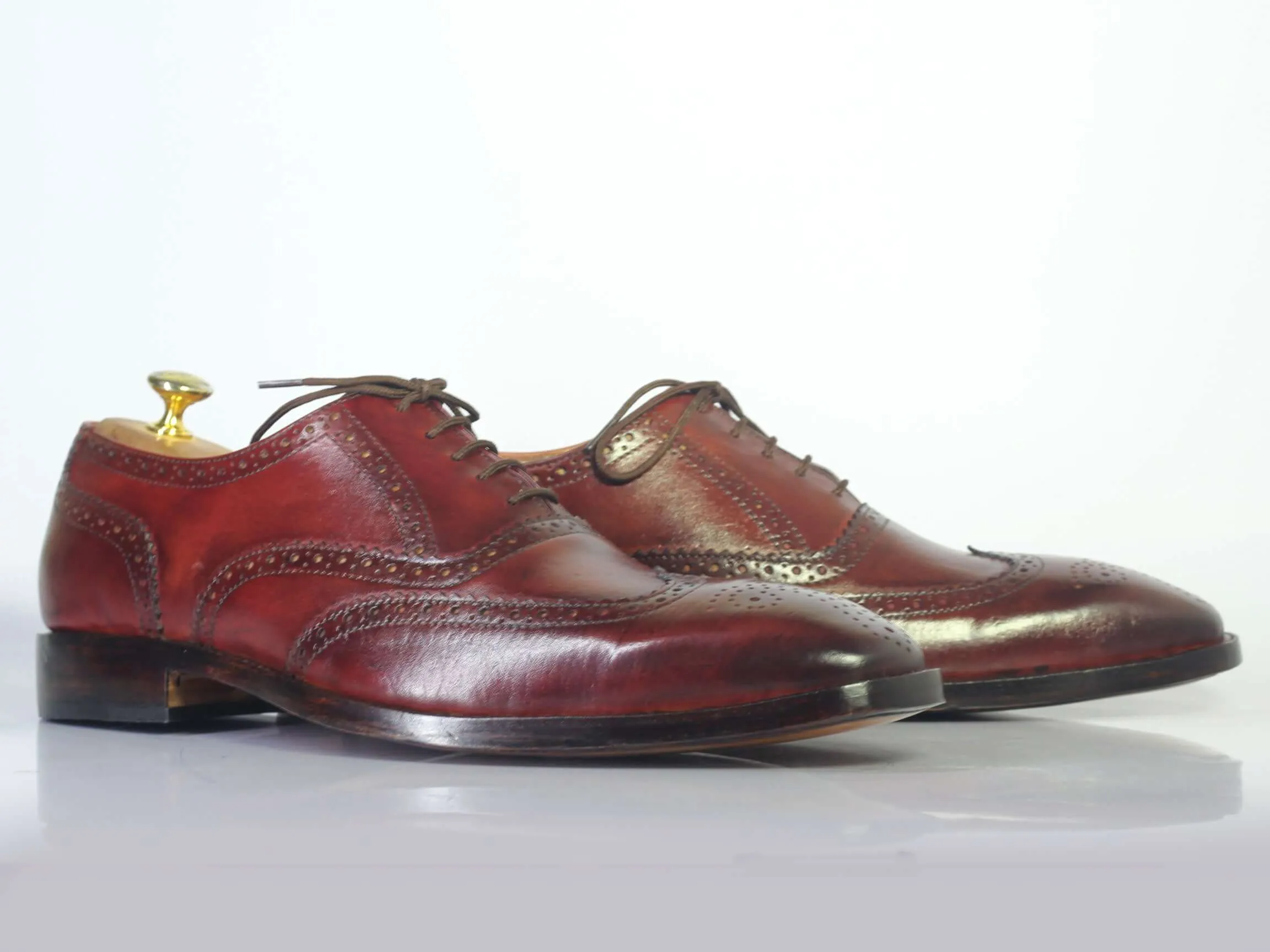 Handmade Men's Burgundy Color Leather Wing Tip Brogue Lace Up Shoes, Men Designer Dress Formal Luxury Shoes