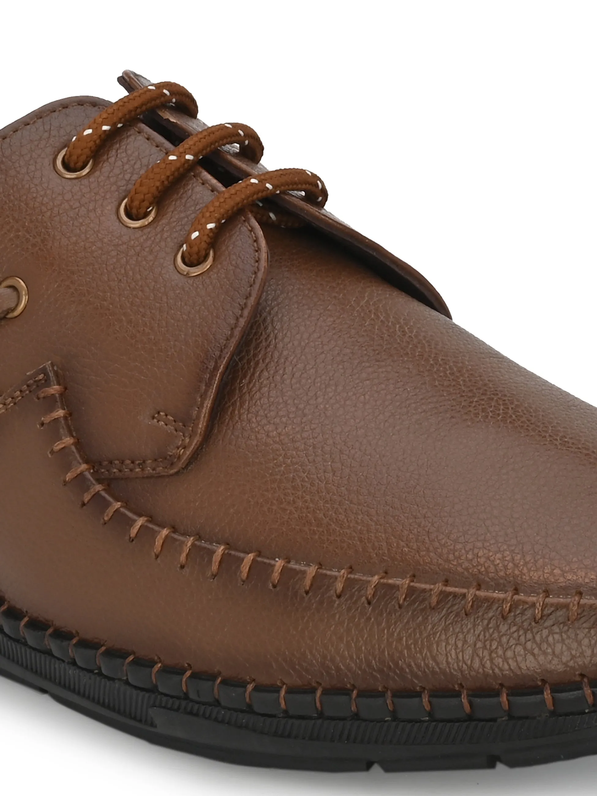 HITZ103 Men's Tan Leather Casual Lace-Up Shoes