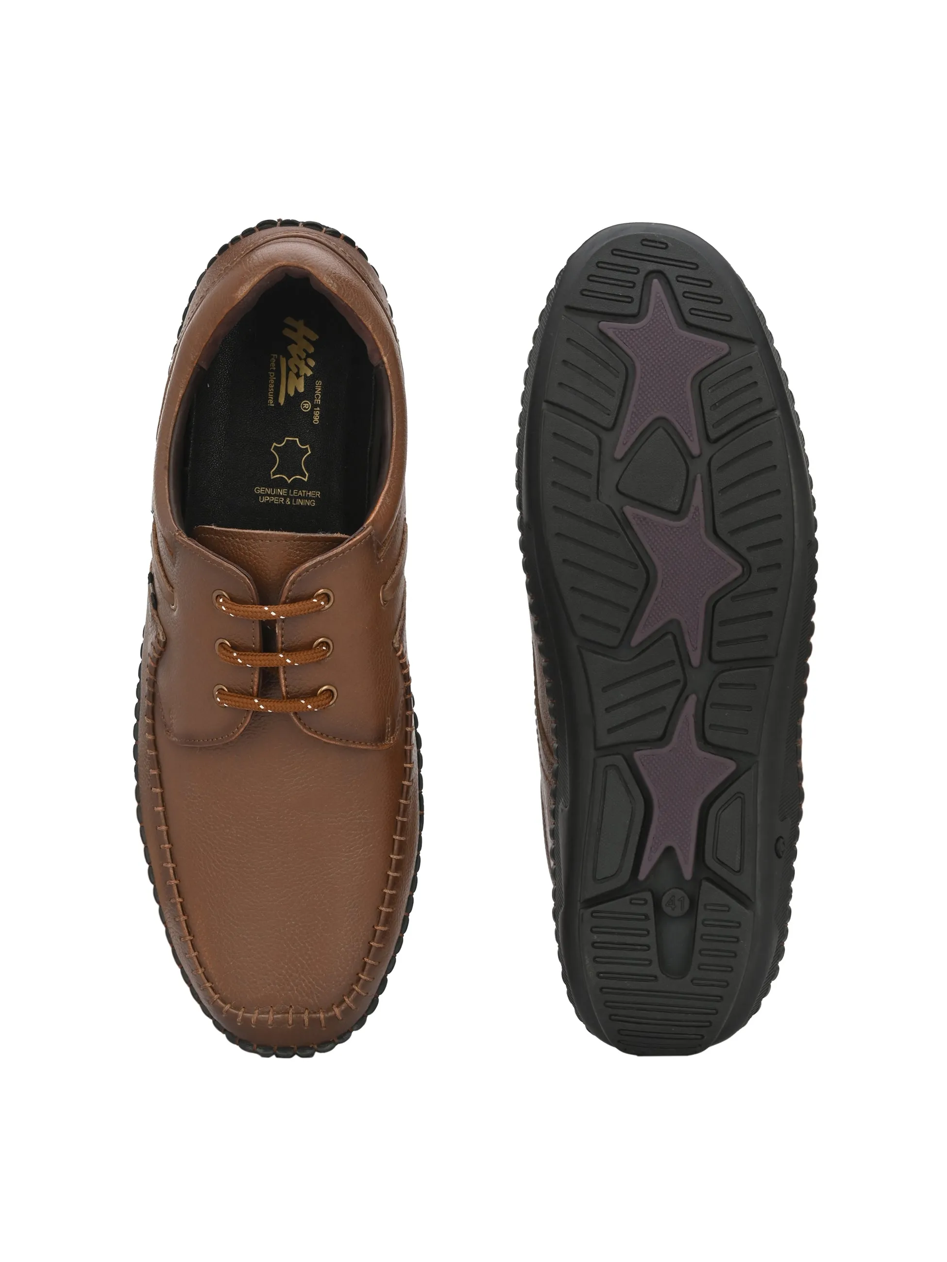 HITZ103 Men's Tan Leather Casual Lace-Up Shoes