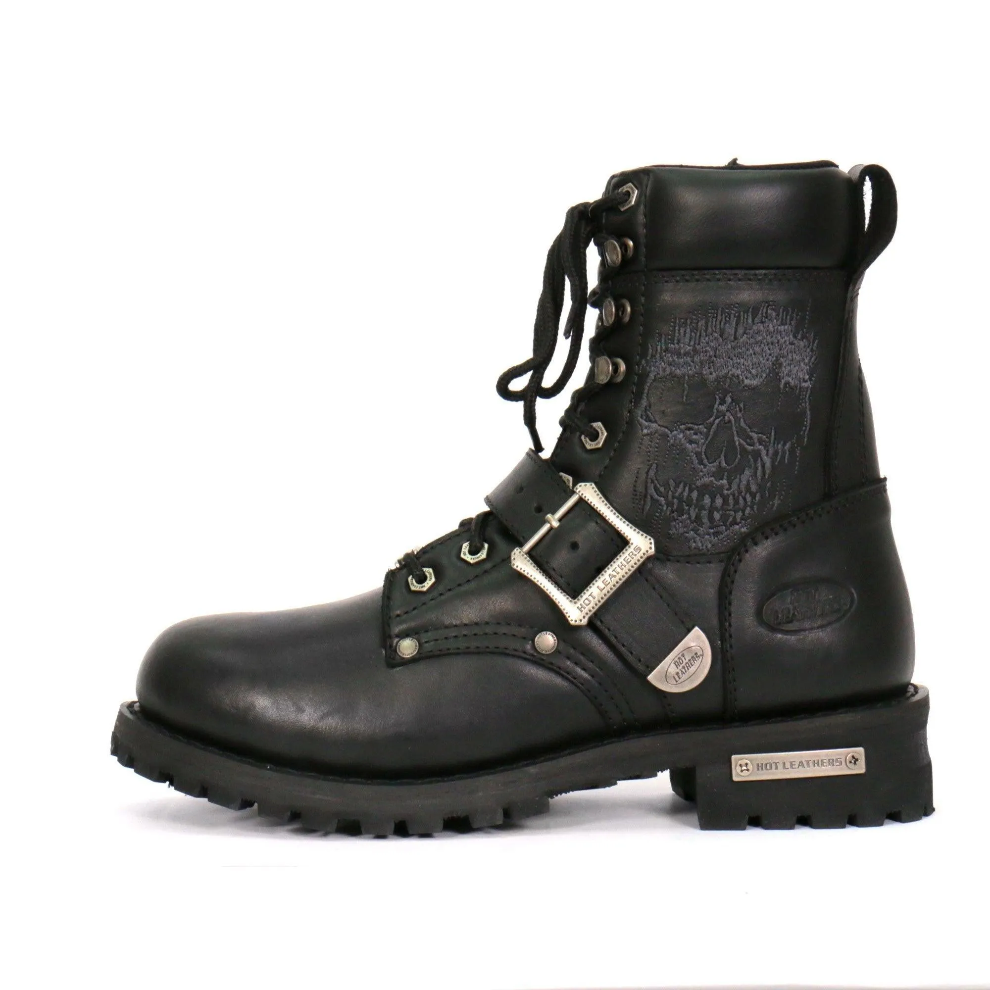 Hot Leathers Grave Rub Skull Tall Logger Motorcycle Boot