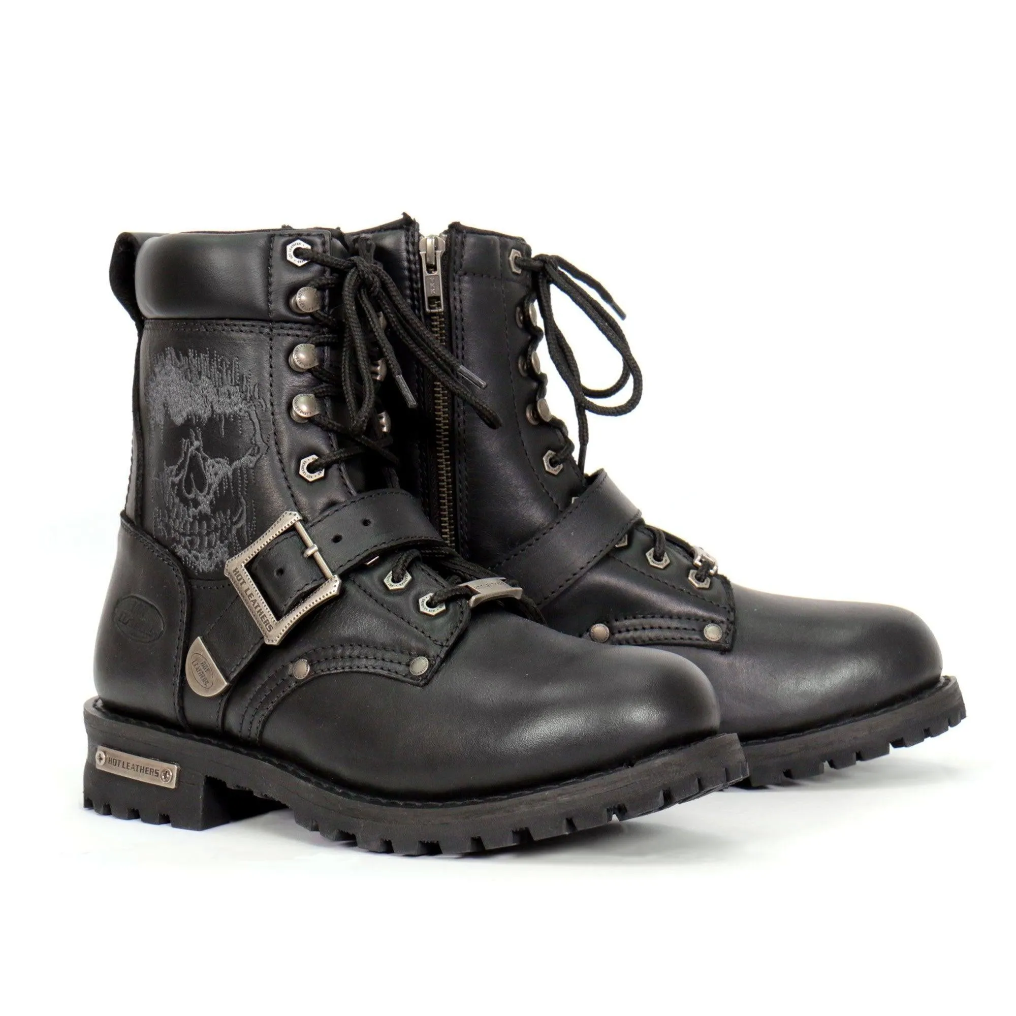 Hot Leathers Grave Rub Skull Tall Logger Motorcycle Boot