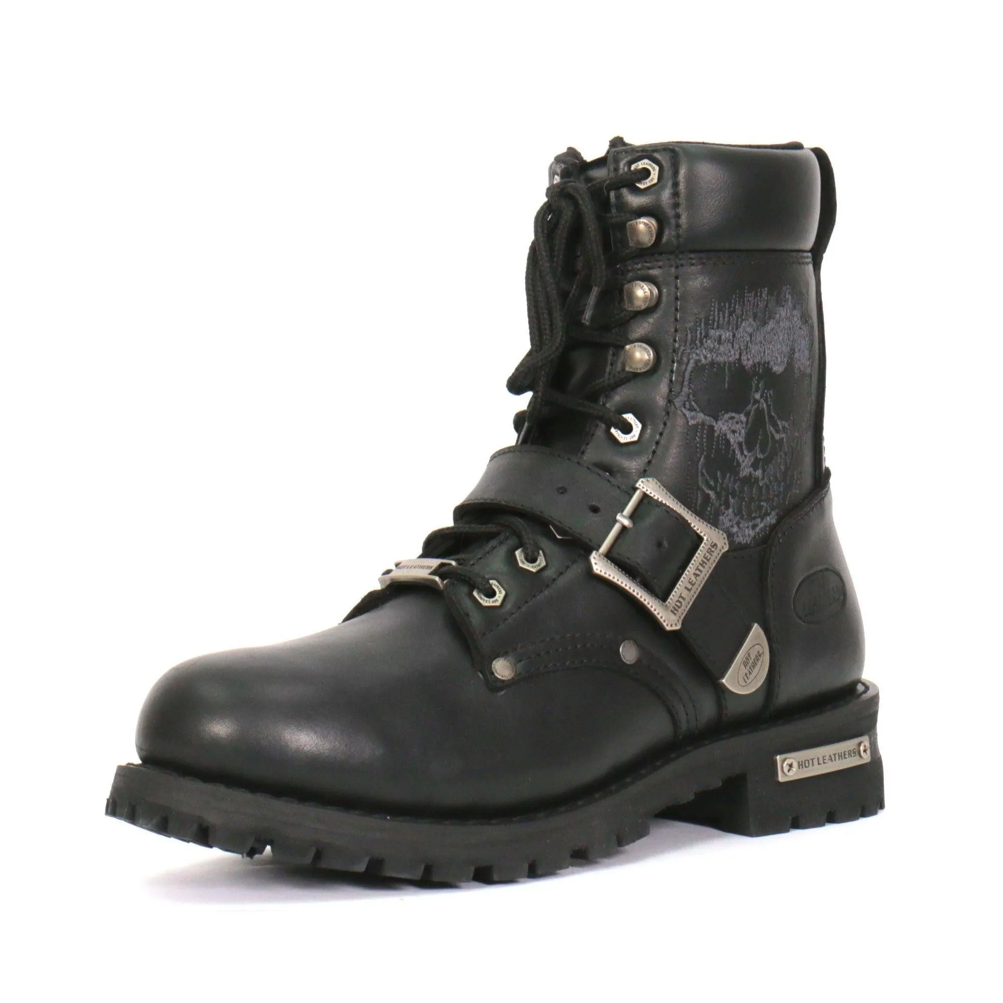 Hot Leathers Grave Rub Skull Tall Logger Motorcycle Boot