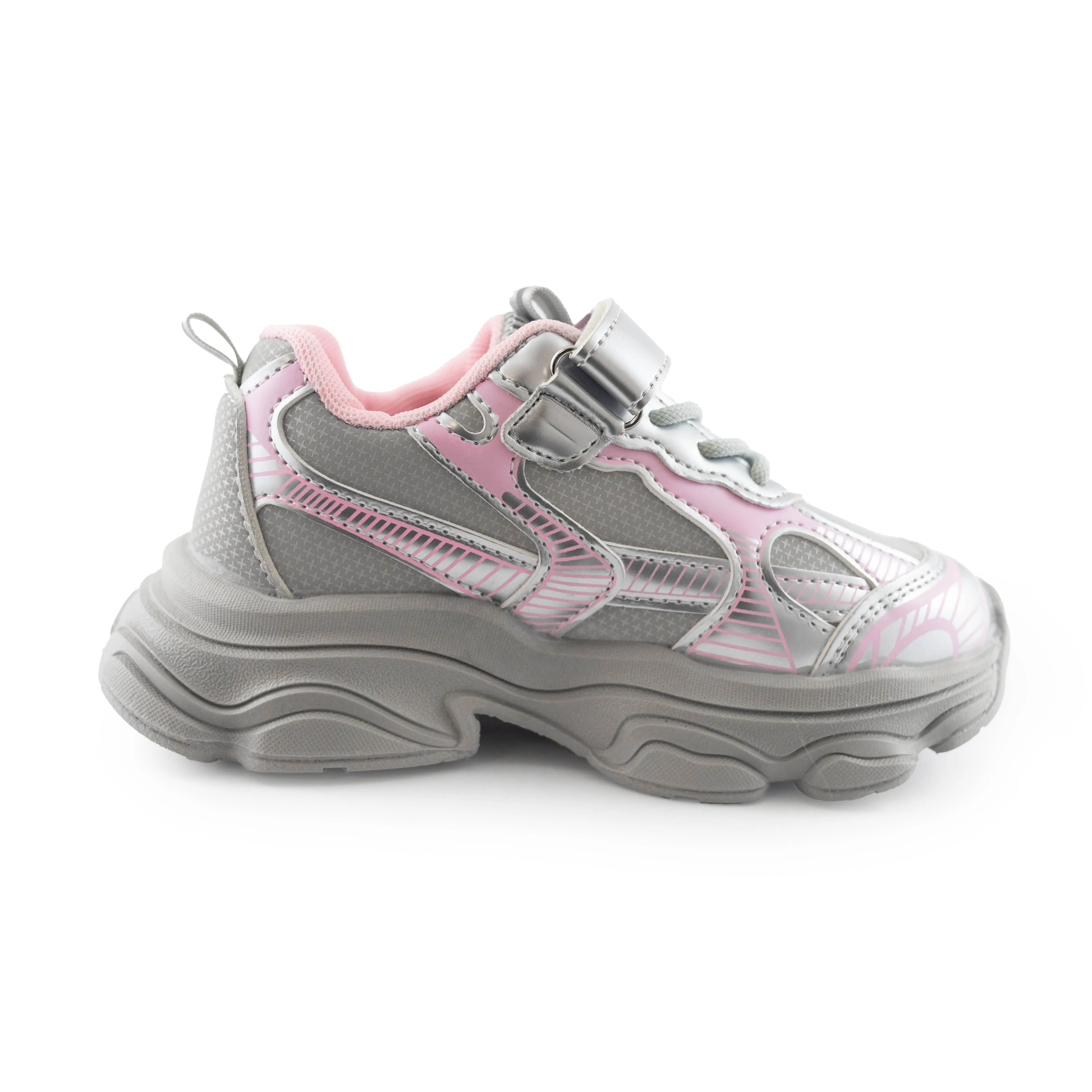 Kids' Chunky Sneakers – 128 Pink & Silver Lightweight Shoes