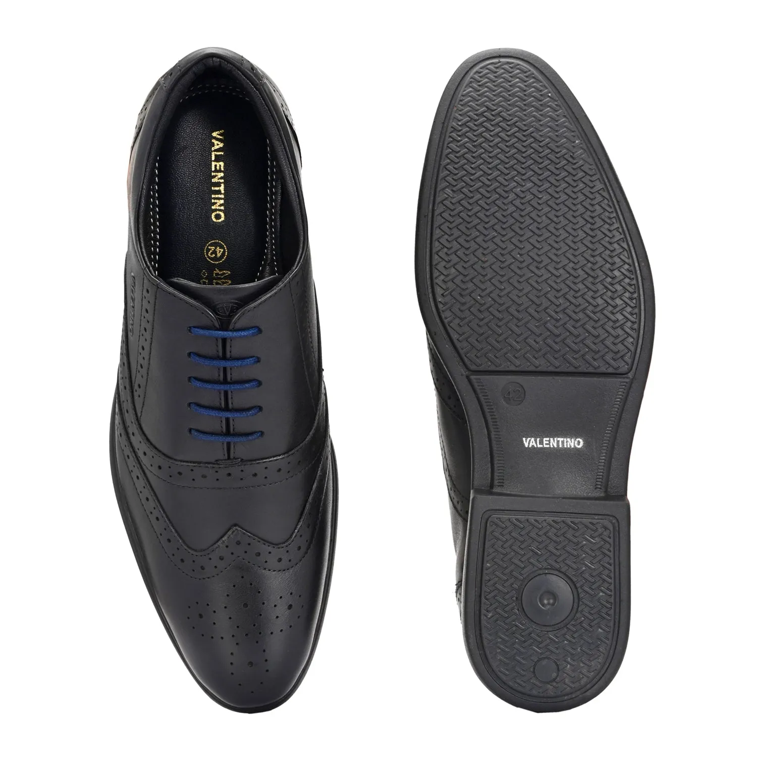 Men Premium Leather Black Brogue Formal Shoes (Kronox-70-Black)