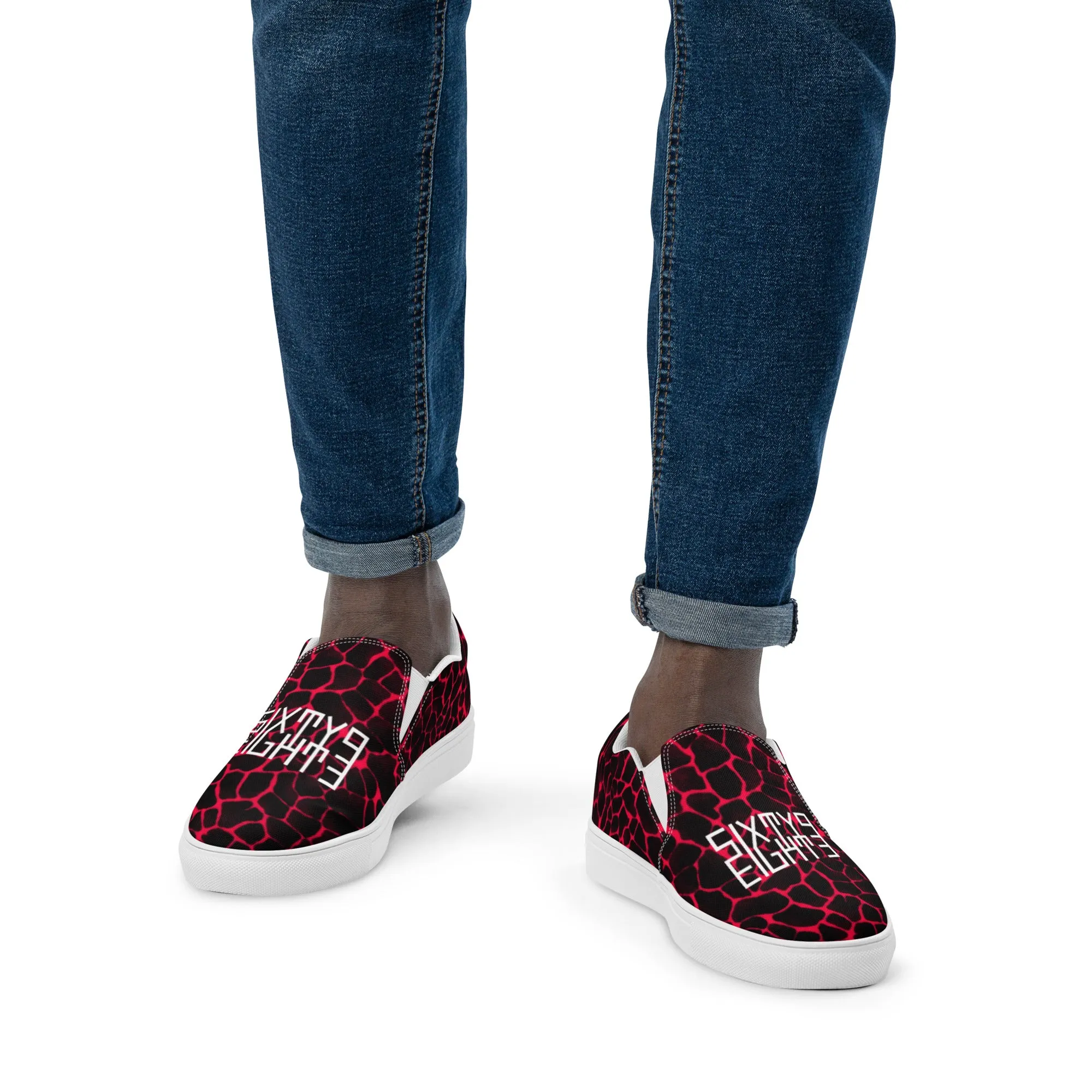Sixty Eight 93 Logo White Boa Red & Black Men's Slip On Shoes