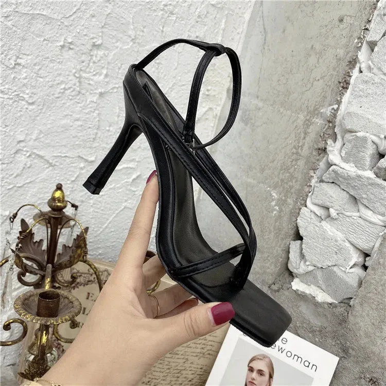 Square toe Ankle Strap high heel Sandals