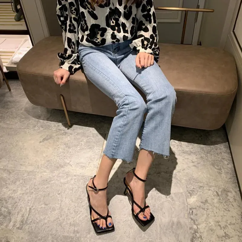 Square toe Ankle Strap high heel Sandals