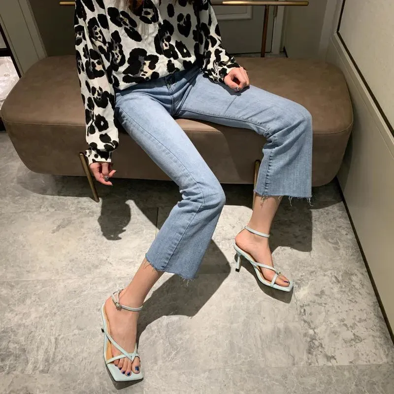 Square toe Ankle Strap high heel Sandals