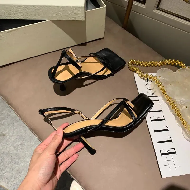 Square toe Ankle Strap high heel Sandals