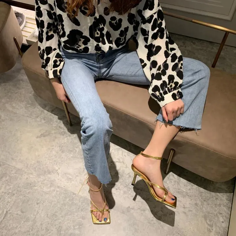 Square toe Ankle Strap high heel Sandals