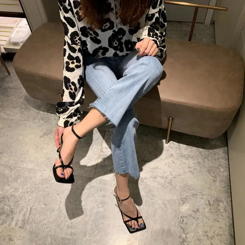 Square toe Ankle Strap high heel Sandals