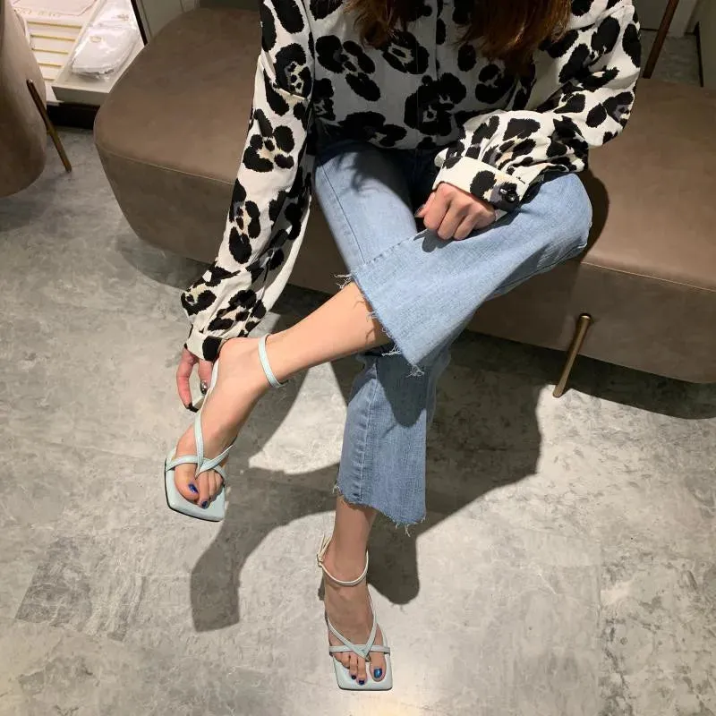 Square toe Ankle Strap high heel Sandals