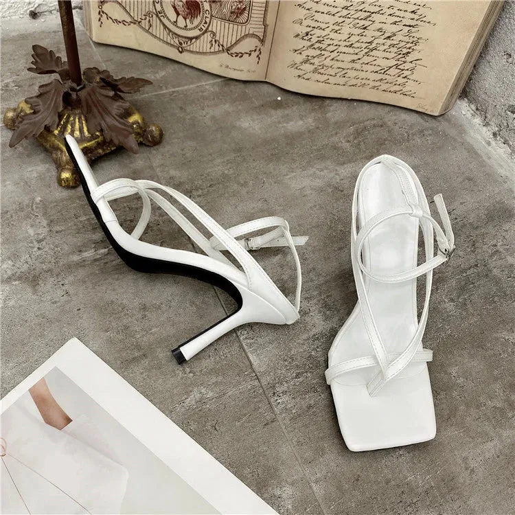 Square toe Ankle Strap high heel Sandals