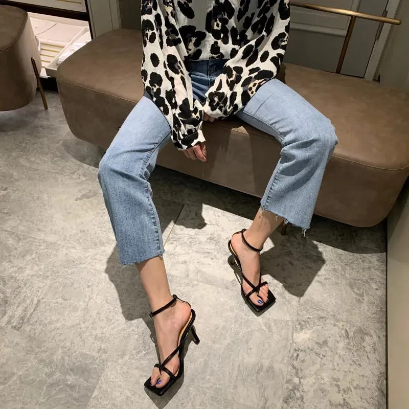 Square toe Ankle Strap high heel Sandals