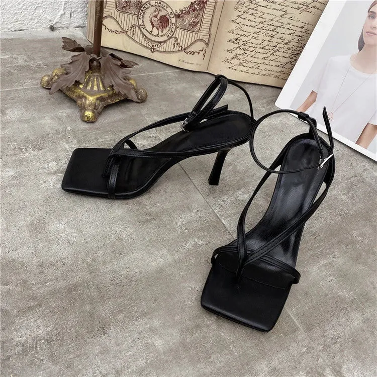Square toe Ankle Strap high heel Sandals