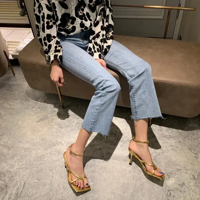 Square toe Ankle Strap high heel Sandals