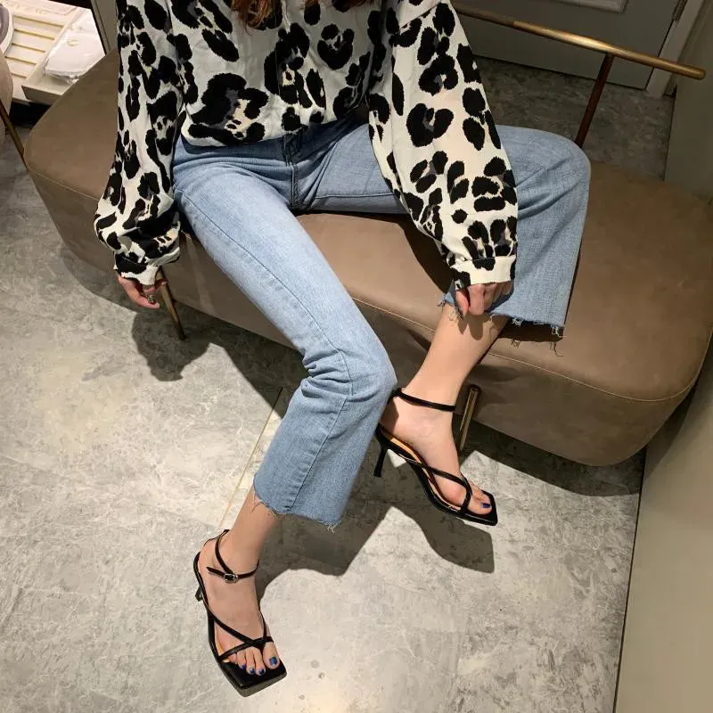 Square toe Ankle Strap high heel Sandals