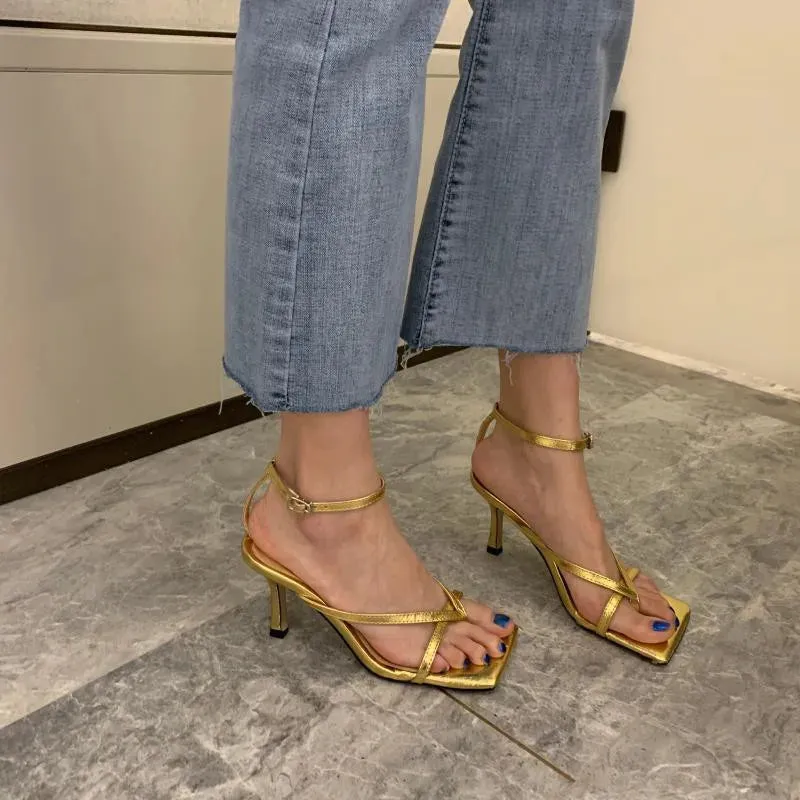 Square toe Ankle Strap high heel Sandals