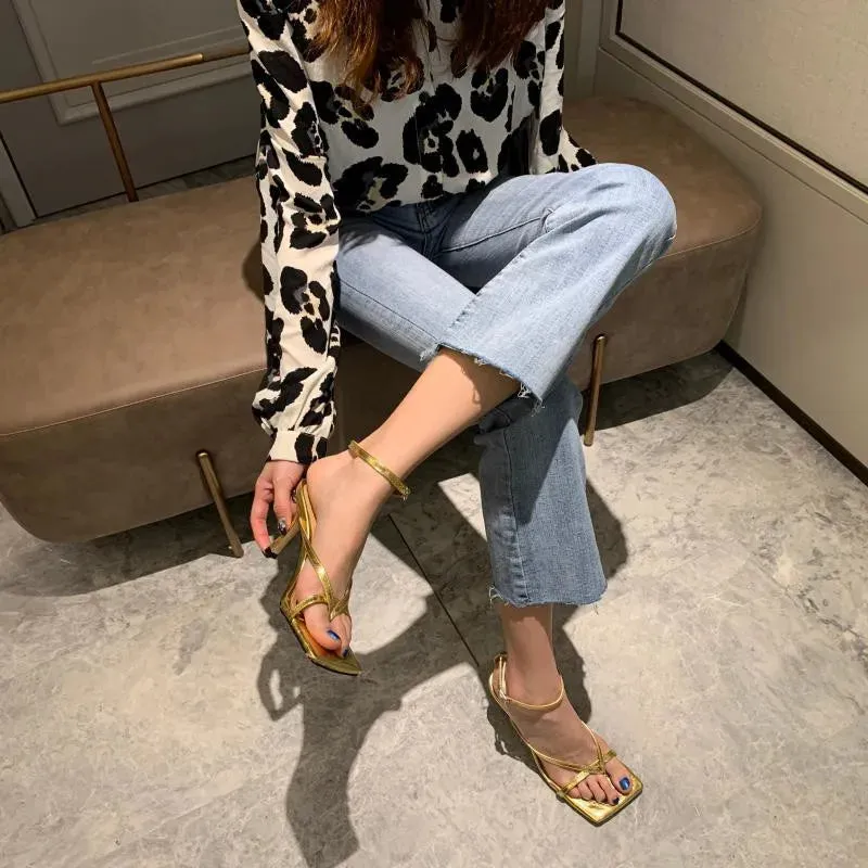 Square toe Ankle Strap high heel Sandals