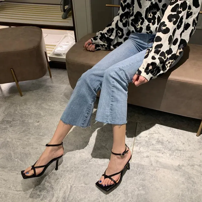 Square toe Ankle Strap high heel Sandals