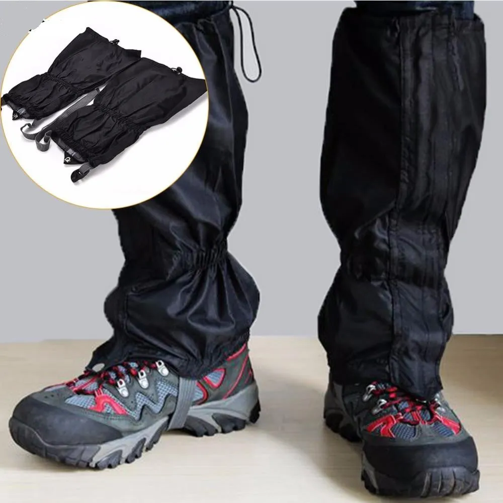 Waterproof Leg Gaiters Black 150D Oxford Zipper Adjustable Buckles