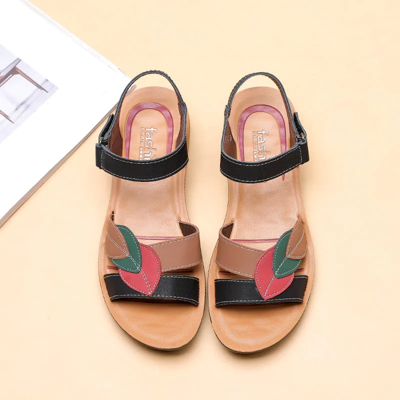 Women's Sandals Summer Flat Soft Bottom Non-slip Red Comfortable Soft Leather Shoes