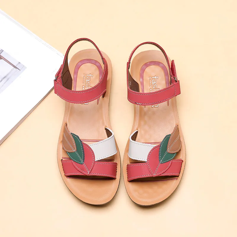 Women's Sandals Summer Flat Soft Bottom Non-slip Red Comfortable Soft Leather Shoes